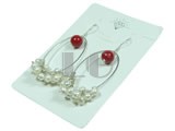 4-5mm white potato pearl and red coral dangling earrings