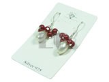 red coral and white rice pearl sterling silver dangling earrings