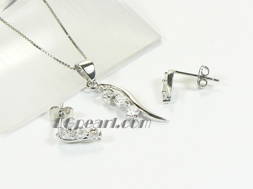 tail shape plated rhodium sterling silver set