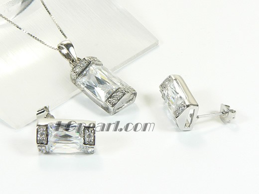 column shape plated rhodium sterling silver set
