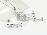 three square plated rhodium sterling silver set