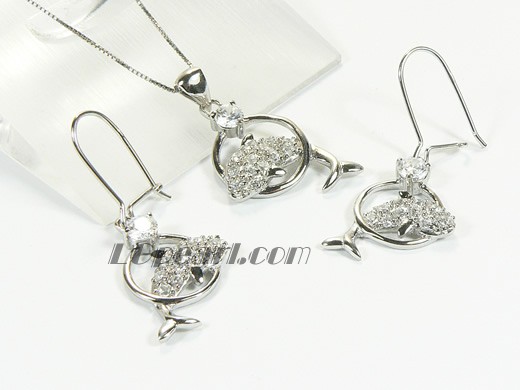 dolphin shape sterling silver plated rhodium set