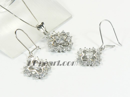 flower shape sterling silver plated rhodium set wholesale