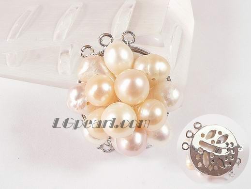 three strands white rice shape pearl necklace clasp