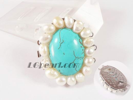 three strands green oval turquoise necklace clasp