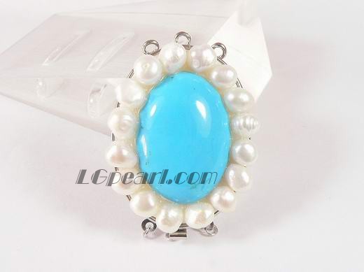 three strands blue oval turquoise necklace clasp