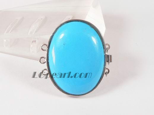 three strands blue oval gemstone necklace clasp