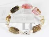 colorful oblong shape gemstone bracelet with pearl