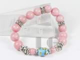 12mm and 8mm pink jade bracelet with ceramic dog