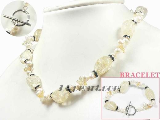 yellow baroque crystal set with 6-7mm pearls