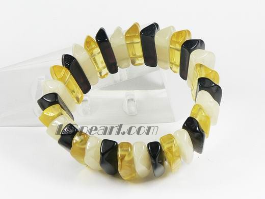 26mm white, yellow and wine red stretchy amber bracelet