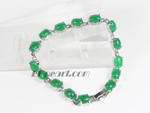 6*8mm emerald oval jade bracelet with 18K GP chain