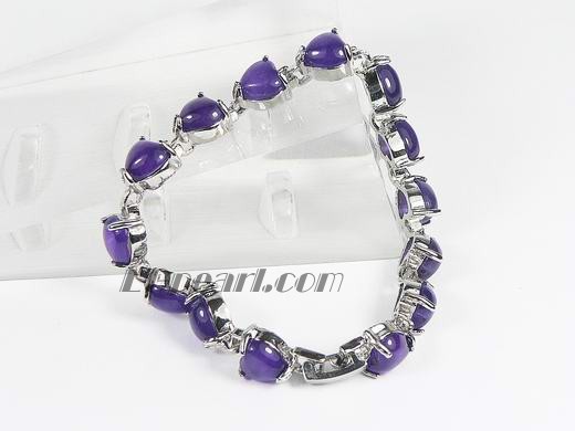 8*9mm bright purple heart-shaped jade bracelet with 18K GP chain