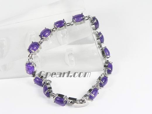 6*8mm bright purple oval jade bracelet with 18K GP chain