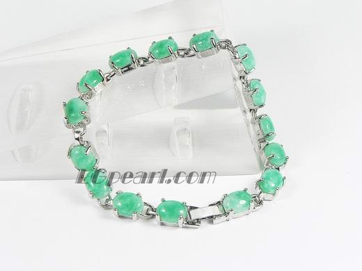 6*8mm light green oval jade bracelet with 18K GP chain
