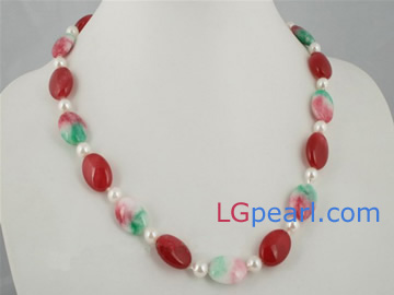 6.5-7mm white akoya pearl necklace with jade beads