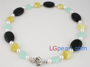 6.5-7mm akoya pearl necklace with agate&gemstone wholesale
