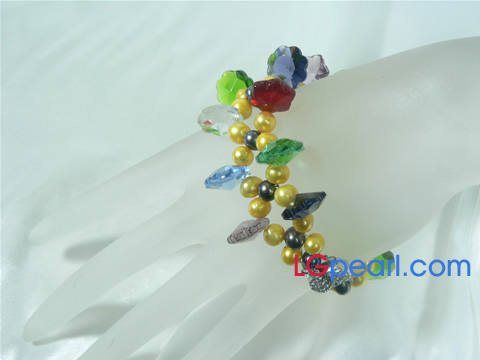 yellow freshwater pearl bracelet with crystal beads