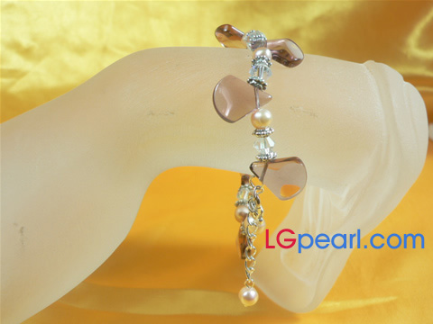 wholesale 6-7mm potato pearl bracelet with sector crystal