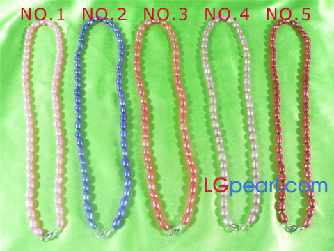 5-6mm dye colorful rice pearl jewelry necklace chain