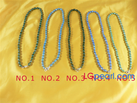 5-6mm colorful dyed rice freshwater pearl necklace