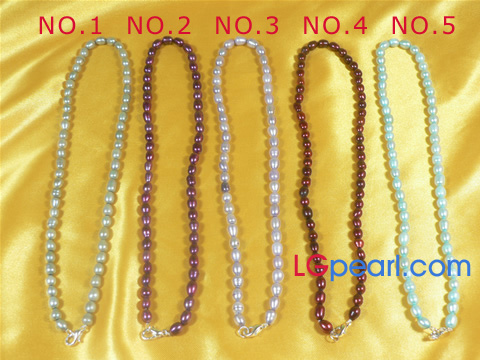 5-6mm dye colorful rice freshwater pearl necklace