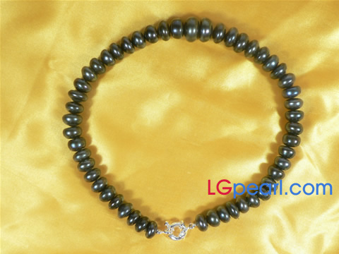 12-16mm natural button shaped black freshwater pearl necklace