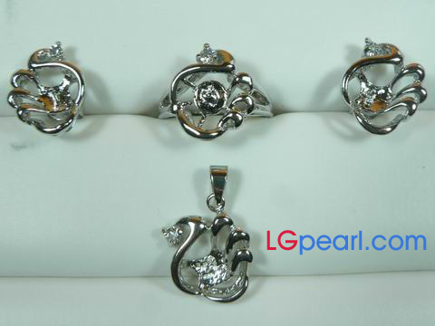 18k gp jewelry set mountings wholesale with zircon beads