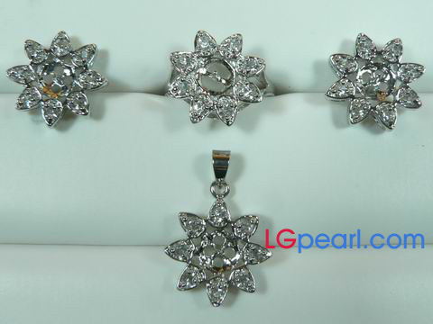 wholesale flower design 18k gp jewelry set mountings with zircon
