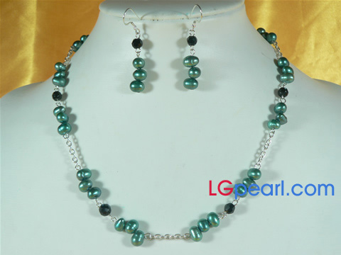 green 6-7mm rice shaped pearl necklace set