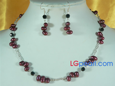 6-7mm red rice shaped pearl necklace set wholesale