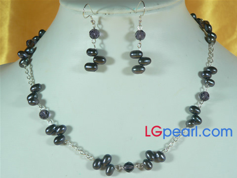 6-7mm black rice shaped pearl necklace set