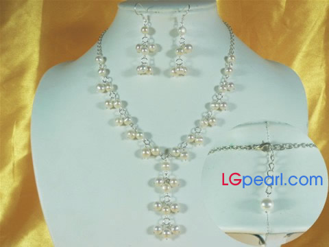 wholesale 7-8mm white potato pearl necklace set