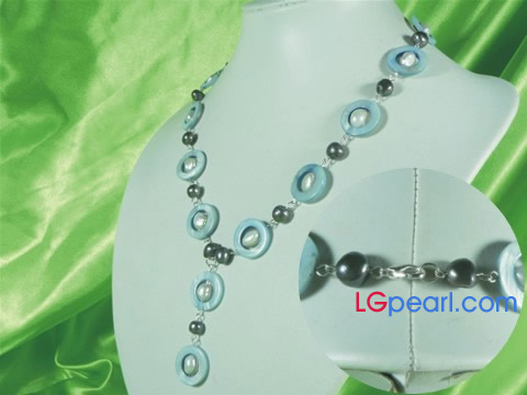 wholesale black and white pearl necklace set with shell jewelry