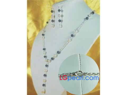 7-8mm potato pearl necklace set with crystal beads