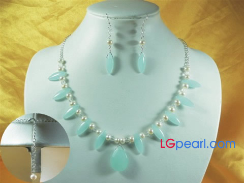6-7mm white pearl necklace set with Rhinestone wholesale