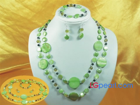 green shell jewelry necklace set with bracelet&earrings