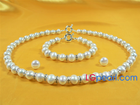 8-9mm white potato pearl necklace set