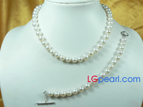 8-9mm white round pearl necklace set wholesale