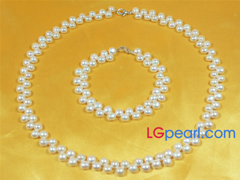 6-7mm white top drilled bread pearl necklace set wholesale