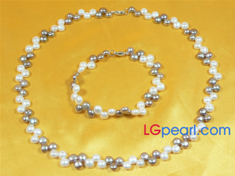 6-7mm top drilled purple and white pearl necklace set